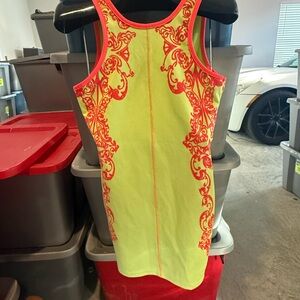 Neon Lime & Coral Sleeveless Patterned Shift Dress p12